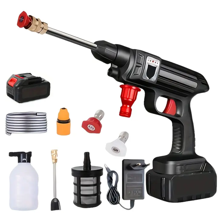 Pistola de agua eléctrica de limpieza de alta presión de 21V con 1 batería, 30BAR, 20000 RPM. Ideal para lavar autos, regar flores, rociar y limpiar - 1