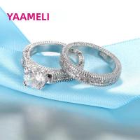 Juego De Anillos Para Novia Y Novio Elegante Boda Aniversario 925 Plata Esterlina Con Piedra De Zirconio Brillante Accesorio De Compromiso - details 3