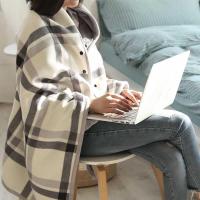 Poncho chal a cuadros multiposición para mujer, manta de vellón usable, capa de franela sherpa ultra suave - details 0