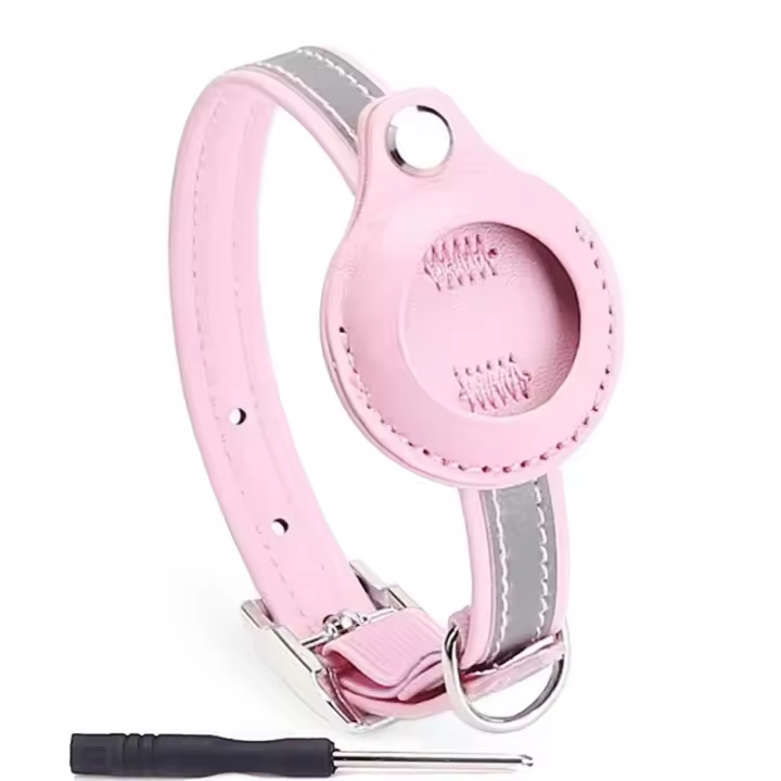 Collar Ajustable De Cuero Para Mascotas Con Protección Anti-Perdida Reflectante Para Apple Airtag Rastreador De Localización Para Perros Y Gatos - 1