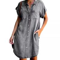 Vestido De Mezclilla Casual Para Mujer Con Bolsillos Cuello En V De Botones Estilo Retro Breasted Único Longitud Media Para Oficina Y Viajes - details 2