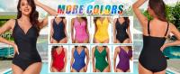 Bañador de una pieza con Control de barriga para mujer, traje de baño modesto con cuello en V - details 1
