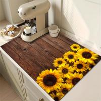 Alfombrilla De Secado De Platos Con Patrón De Girasol Y Grano De Madera Absorbente Para Cocina Y Baño Matriz Durable Para Vajilla Accesorio - details 6