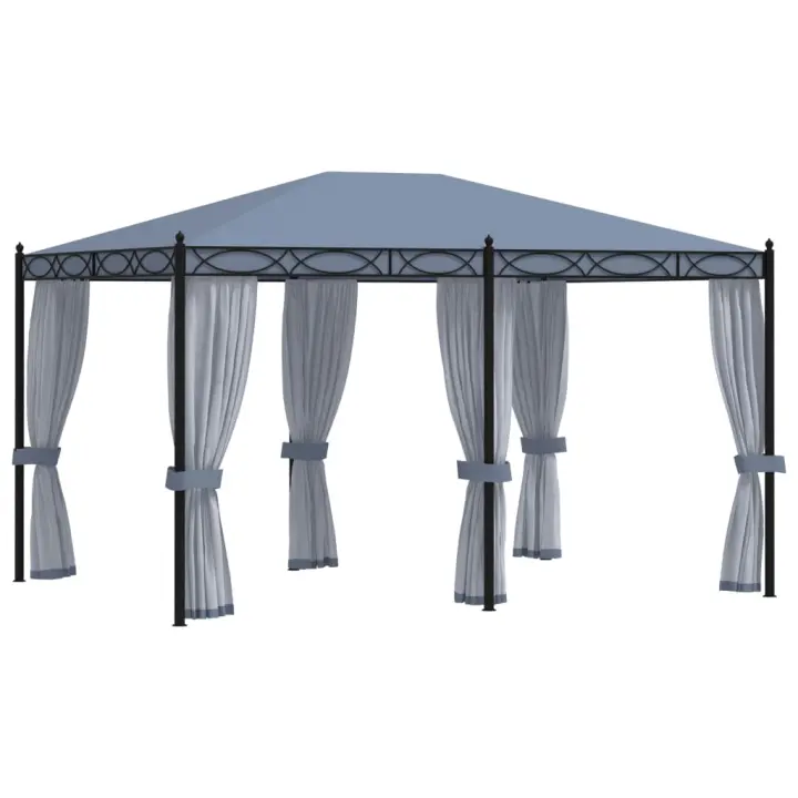 vidaXL Cenador con pantallas de malla acero gris antracita 3x4 m - 1