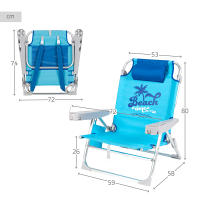 Aktive - Silla de playa plegable con respaldo reclinable 4 posiciones, 53x58x28/80 cm, fabricada de aluminio y textileno, con cojín, bolsillo extraíble, mochila y topes antivuelco, máx. 110 kg, sillas de playa, sillas plegables, accesorios verano - details 3