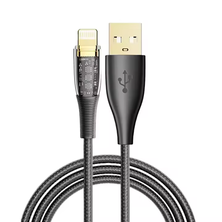 DAM. Cable USB 2.0 AM a Lightning PD20W. 2 metros, OD 3,5mm. Con luz LED. 200x0,5x0,5cm - 1