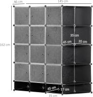 Armario Modular de Plástico Armario Portátil con 16 Cubos y 2 Barras Organizador de Zapatos Ropas Juguetes para Entrada Pasillo Dormitorio Negro y Blanco - details 2