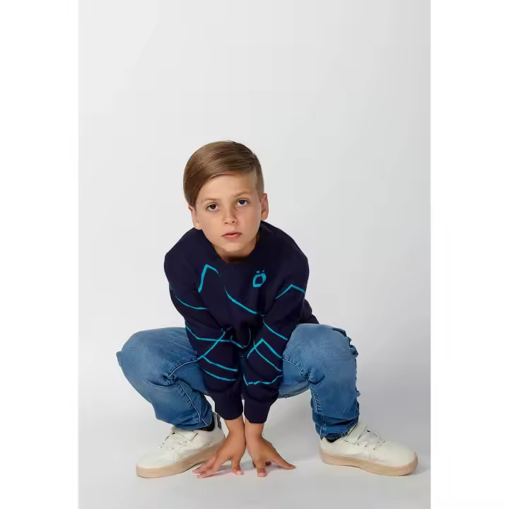 Koroshi Jersey tricot de Cuello redondo y manga larga con Detalles geométricos color Navy para Niño - 1
