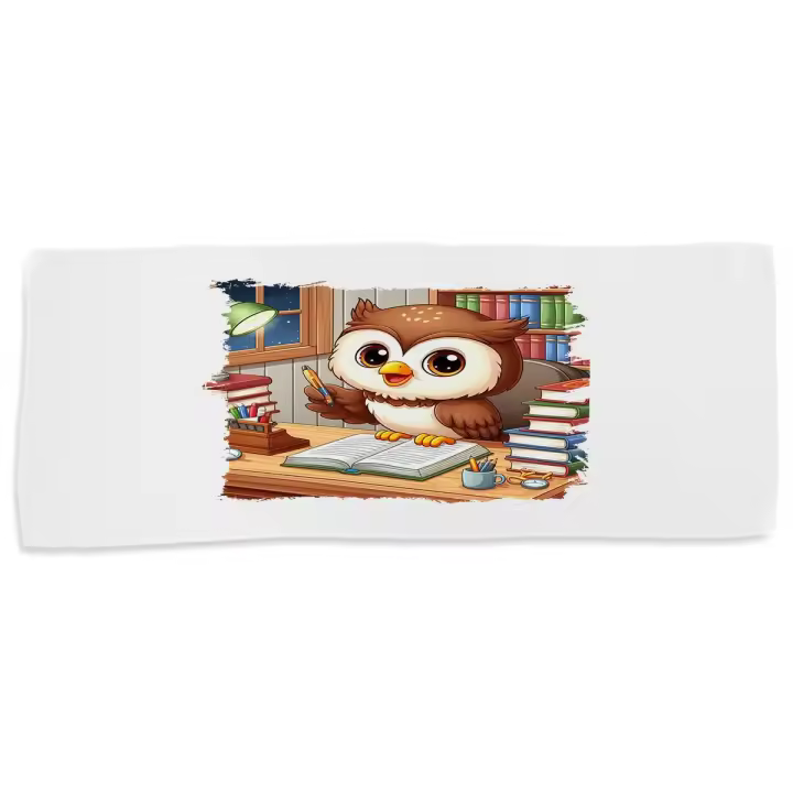 MERCHANDMANIA TOALLA MEDIANA GIMNASIO ABSORBENTE buho escritor profesion animal libros biblioteca suave con bolsita - 1
