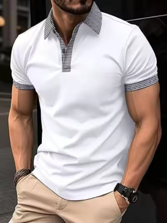Camisa Polo Hombre Verano Color Sólido Cuello En V Botones Manga Corta Diseño Oversize Ropa Casual Negocios Prenda Transpirable - 1