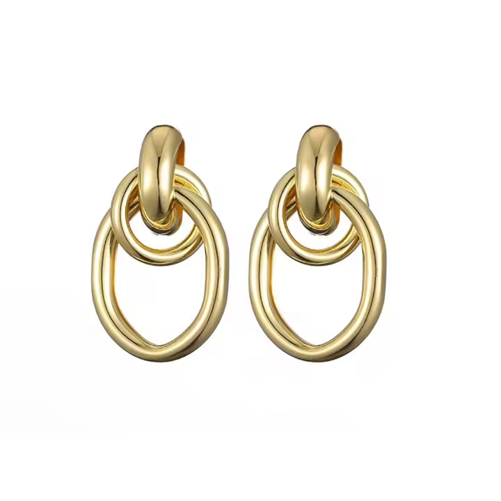 1 par de aretas de metal dorado con diseño anudado multivueltas para mujer, de moda, con doble aros, colgantes. (El color del producto puede Variar poco a poco según la iluminación y la pantalla). - 1