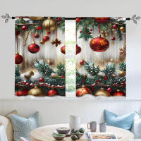 2 Piezas Cortinas De Navidad Con Hojas Verdes De Pino -30% Blackout Adecuadas Para Sala De Estar Dormitorio Cocina Decoración Del Hogar - details 7