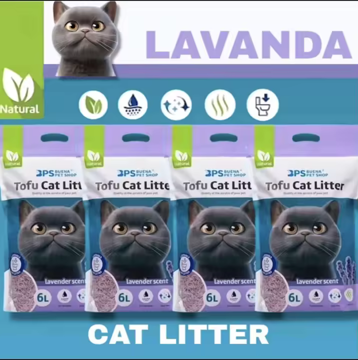 PACK DE 4 ARENA TOFU LAVANDA  PARA GATO PACK AHORRO ARENA AGLOMERANTE PARA GATO SIN POLVO FACIL DE AGLOMERAR SE DISUELVE EN INDORO - 1