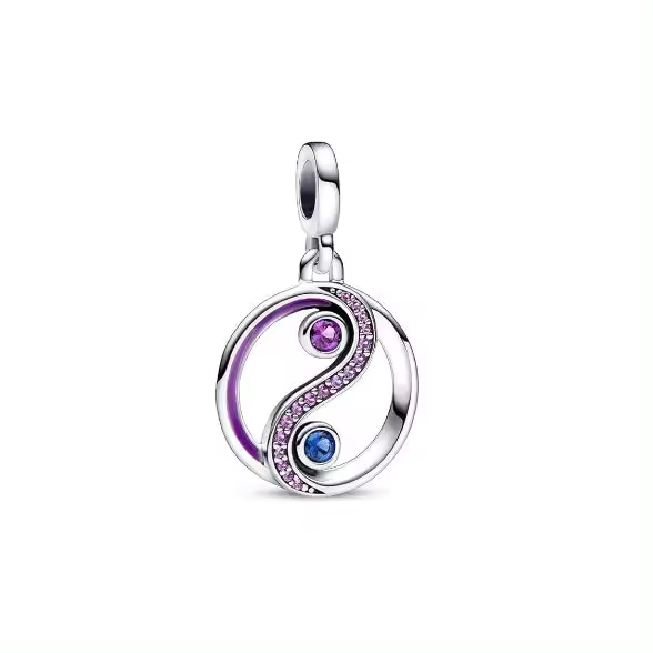 Medallón de plata esterlina PANDORA con cristales azules y morados y esmalte morado，Viene con un embalaje de caja de regalo completo. - 1