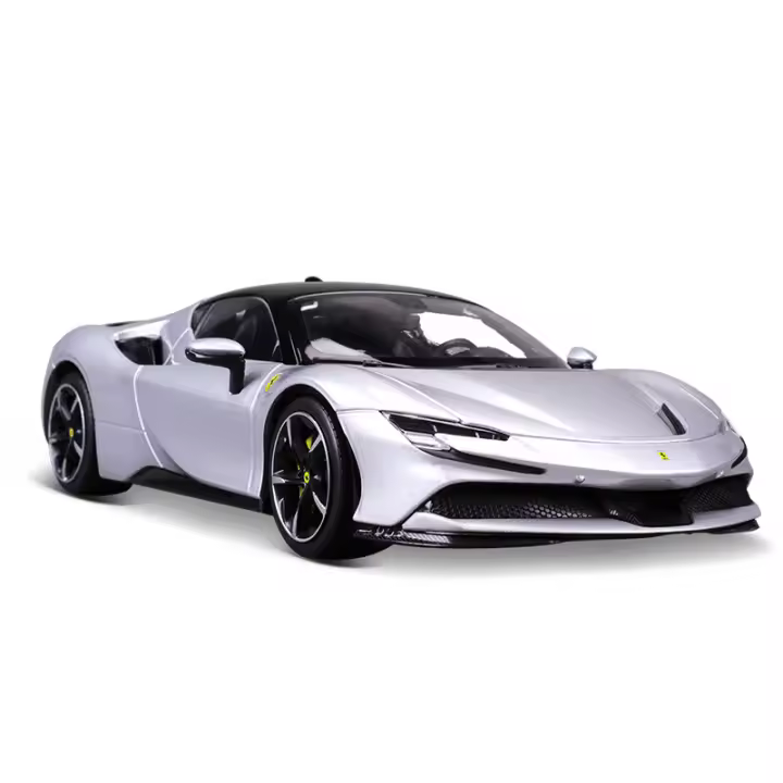 Modelo De Coche De Colección Bburago 1:18 Ferrari Sf90 Stradale Assetto Edición Silvery En Aleación Miniatura Para Regalo - 1