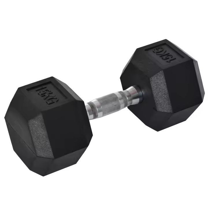 HOMCOM Mancuerna Hexagonal 15 KG Mancuerna con Barra de Conexión Metálica para Entrenamiento en Casa Gimnasio Oficina Negro y Plata - 1