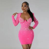Vestido Bodycon Elegante Para Fiesta Cumpleaños Con Rhinestones Y Diamantes Mujer V-Neck Manga Larga Club Noche Navidad Polyester Spandex - details 12