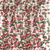 Vine De Flores Artificiales De Rosas 250CM Para Decoración De Hogar Bodas Jardín Exterior Adorno De Rattan Sin Mantener - details 1