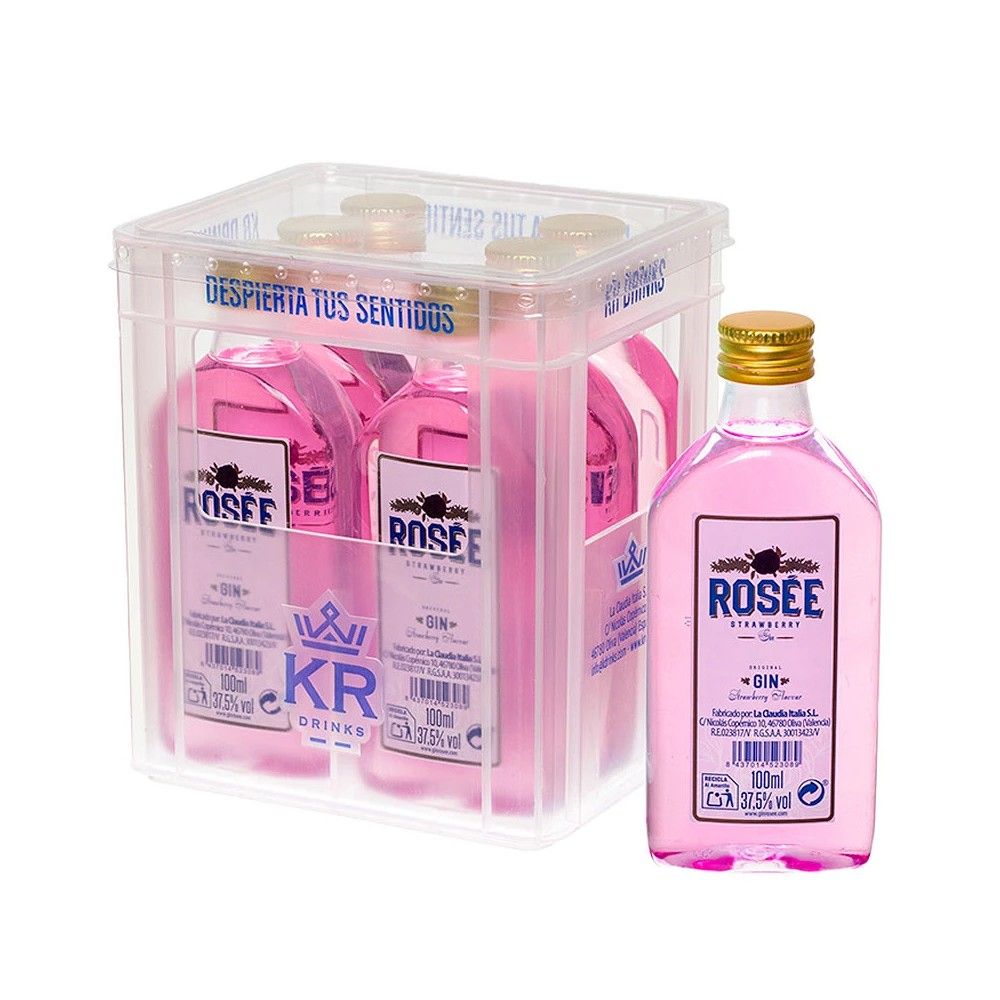 King Regal Mini Cajón Ginebra Rosee 8 Botellas de 50ml - Pack Mini Ginebra de Fresa para Cócteles Exquisitos