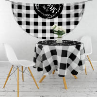 Mantel Redondo Impermeable a Cuadros Negro Y Blanco 63 Pulgadas Estilo Bohemio Con Limón Para Comedor Decoración De Hogar Y Fiesta - details 5