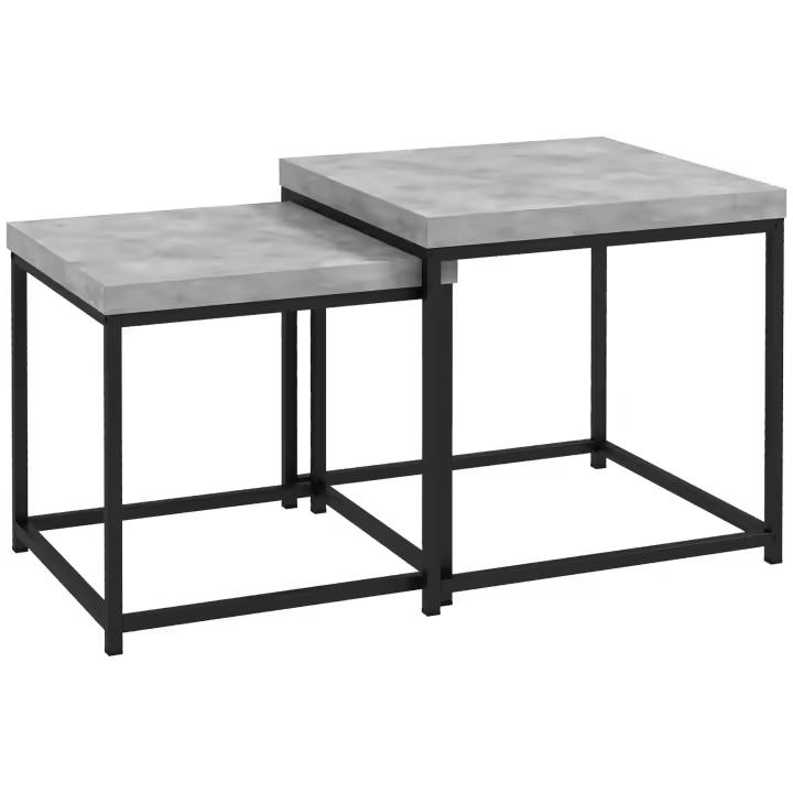 HOMCOM Lote de 2 mesas nido mesas de centro cuadradas estructura de acero y tableros de madera gris - 1