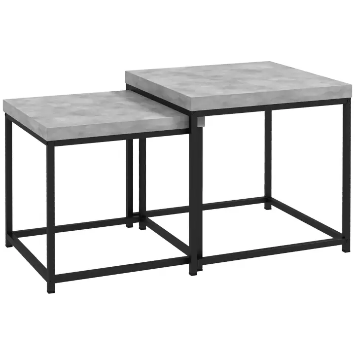 HOMCOM Lote de 2 mesas nido mesas de centro cuadradas estructura de acero y tableros de madera gris - 1