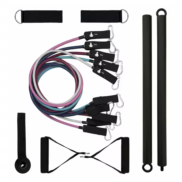 Kit de entrenamiento completo FITPADDY con 5 bandas (hasta 46kg), barra, asas, correas y anclaje para puerta - 1