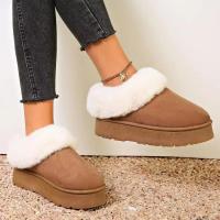 Botas De Nieve Para Mujer De Cuero Sintético Con Interior De Algodón Y Suela Gruesa Antideslizante Botas Cálidas Sin Cordones Para Invierno - details 2