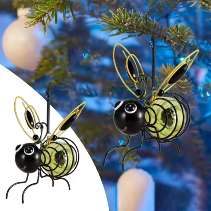 Paquete de 2 luces solares colgantes de simulación de abejas para exteriores, decoración de jardín con forma de abejas, linterna LED con forma de insecto, adorno de abeja para patio, camino, patio, balcón, porche - 1