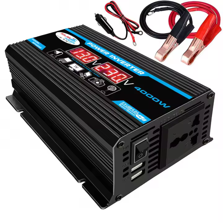 Inversor de corriente LED para coche, convertidor de cargador, adaptador Dual USB, transformador de voltaje de onda sinusoidal modificada, 4000W, 12V a 220V/110V - 1