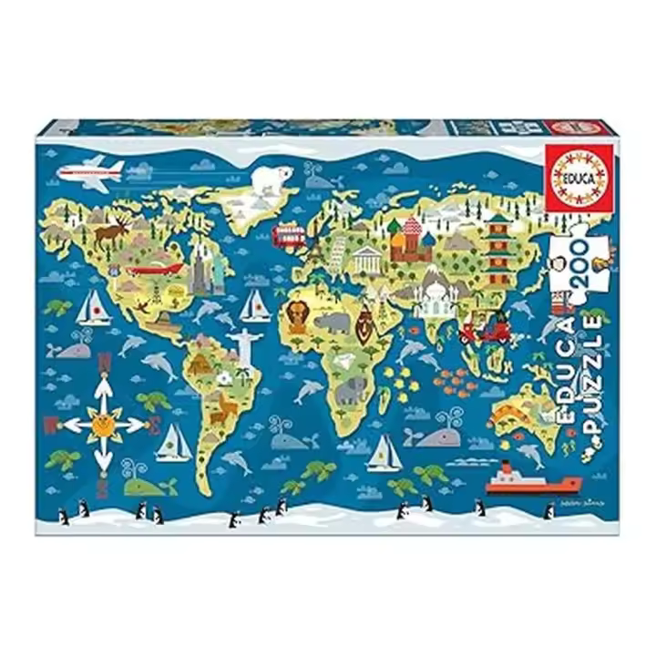 Educa Puzzle Infantil Mapamundi Sean Sims 200 Piezas 19292 - 1