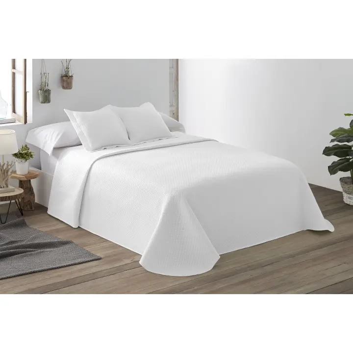 BOHEME - Colcha Bouti Lisa Reversible Blanco con Funda de Cojín - 1