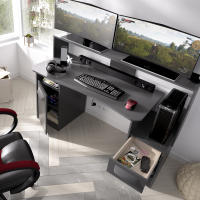 Meimon Escritorio Gaming en Color Grafito con Altura y Profundidad Regulables, Soporte Ajustable para Gestión de Cableado, Cajón Reversible con Interior Textil, Estructura Robusta con Acabado Moderno, Ideal para Setups de Trabajo o Juego - details 0