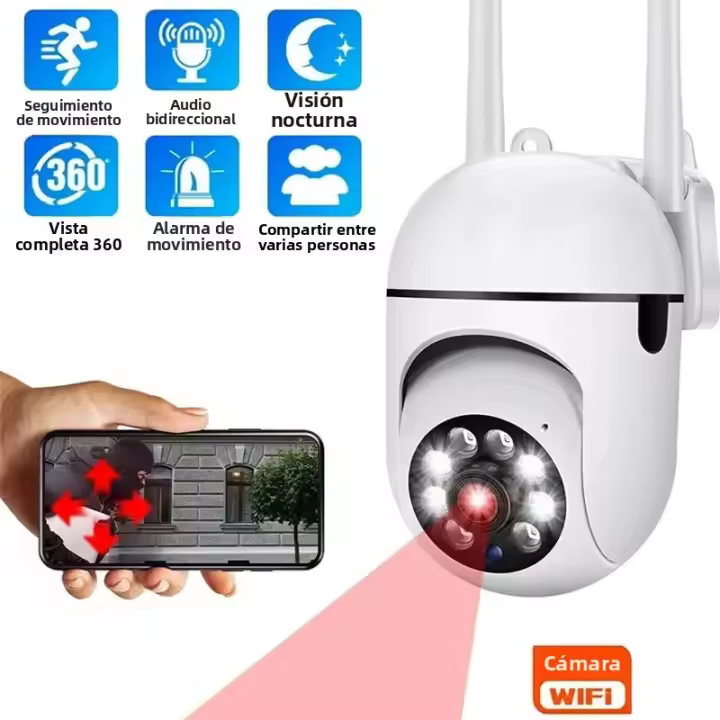 Cámara De Seguridad WiFi 1080P HD Visión Nocturna 2.4G Rotación 360° Antirrobo Monitorización Para Teléfono Cámara Inteligente IP Para Interior Y Exterior - 1