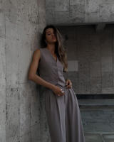 Conjunto de mujer, traje de señora para primavera y verano, chaleco sin mangas con cuello en V, pantalones wide-leg de corte relajado y caída fluida, conjunto casual. - details 15