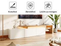 Mueble de TV LED blanco brillo con almacenaje oculto, estantes de cristal y diseño moderno en madera – mesa TV elegante para salón - details 4