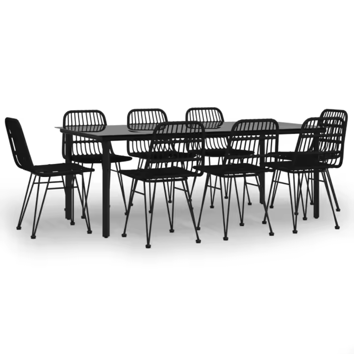 vidaXL Juego de comedor de jardín 9 piezas ratán sintético negro - 1