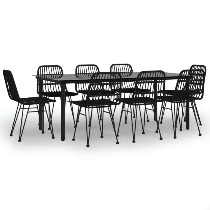 vidaXL Juego de comedor de jardín 9 piezas ratán sintético negro - 1