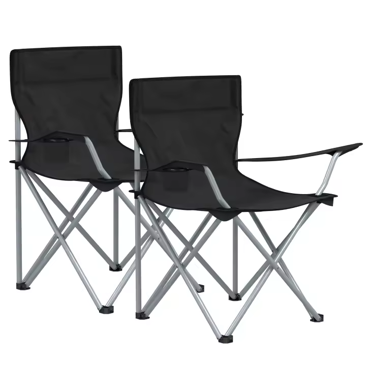 SONGMICS Sillas de Camping, Juego de 2 Sillas de Exterior, Apoyabrazos, Bolsillo para Tazas, Portátil, Plegable, Carga de 120 kg, Acampada, Jardín, Pesca, Playa, Terraza, Verde Militar/Gris Pizarra/Negro/Azul Oscuro - 1