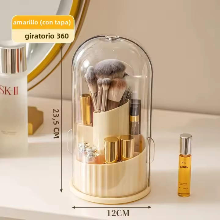 Organizador De Maquillaje Giratorio 360° Soporte Para Pinceles De Maquillaje Caja De Almacenamiento Para Cosméticos Contenedor Para Labiales Y Pinceles De Cejas Juego De Joyería - 1