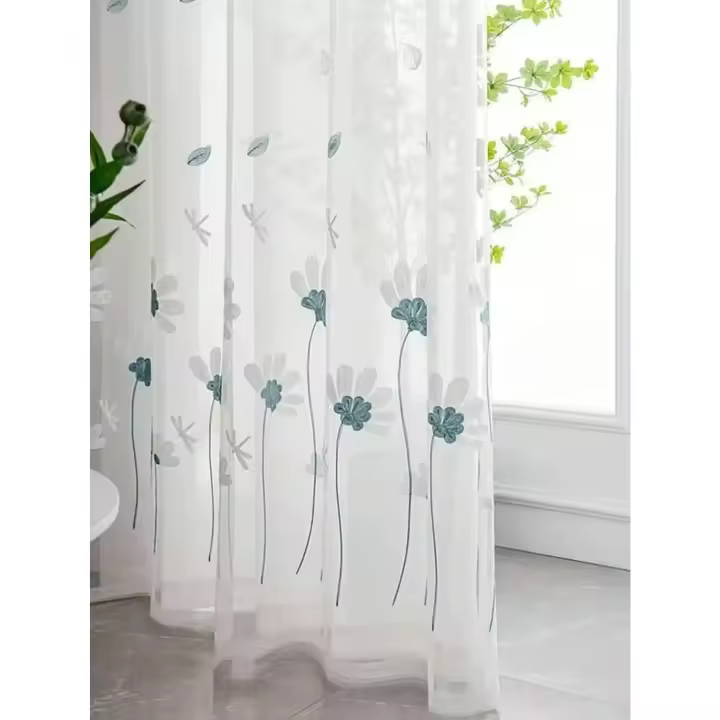 Cortina De Tela Gauze Con Bordado De Plumas De Pequeñas Flores Coreanas Estilo Fresco Para Sala De Estar Y Dormitorio - 1