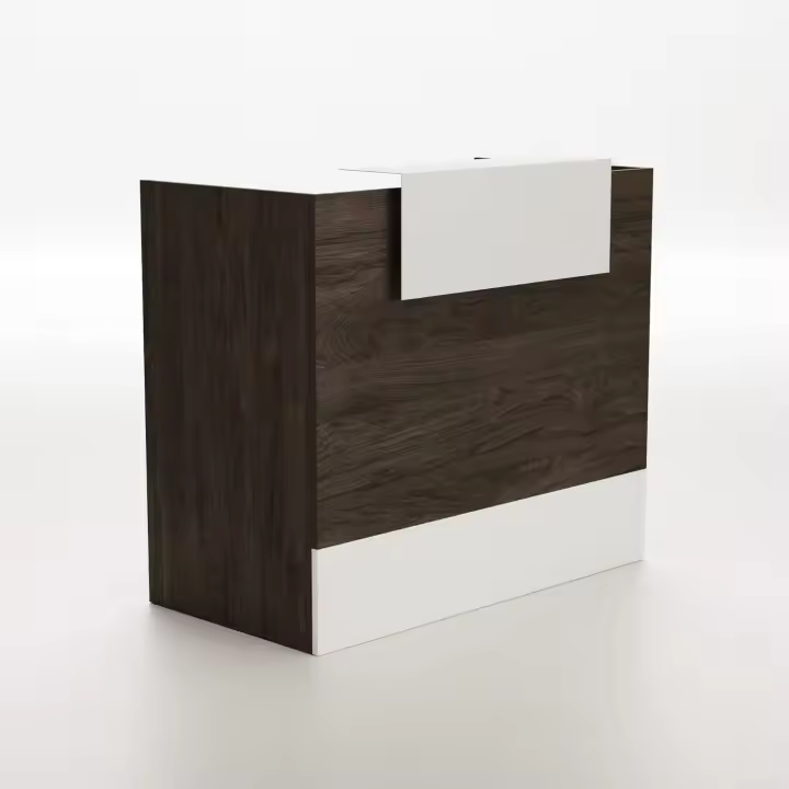 Ofituria Mesa Mostrador de Diseño para Recepción, Mostrador para Tienda, Oficina, Peluqueria, Negocio, etc. Mueble Escritorio para Recepción Diferentes Tamaños, Color Castaño+Blanco - 1