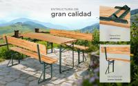 Tectake - Conjunto de muebles resistentes con revestimiento protector, Madera de abeto duradera con revestimiento repelente al agua, Conjunto de asientos estable con respaldos acoplables para hasta 8 personas, Conjunto de mesa y bancos FRANZ II, 3 piezas - details 1
