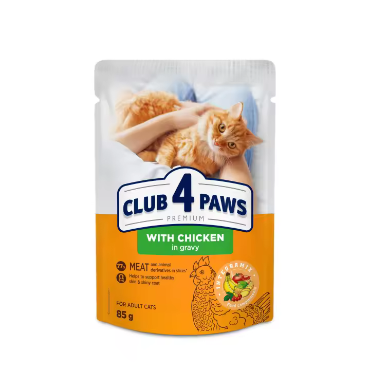 Comida húmeda completa para gatos  adultos CLUB 4 PAWS PREMIUM-Pollo en salsa PACK 24*85g - 1