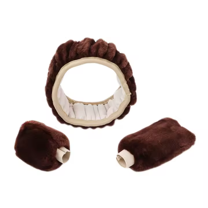 Cubierta De Volante De Coche Personalizada 3pcs Color Sólido Plush Accesorios Para Decoración Automóvil Adecuado Para Mujeres - 1
