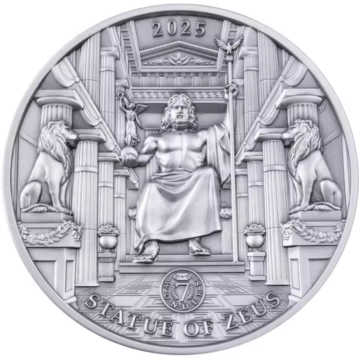 ESTATUA DE ZEUS Siete Maravillas del Mundo Antiguo Moneda Plata 10 $ Islas Salomón 2025 - 1