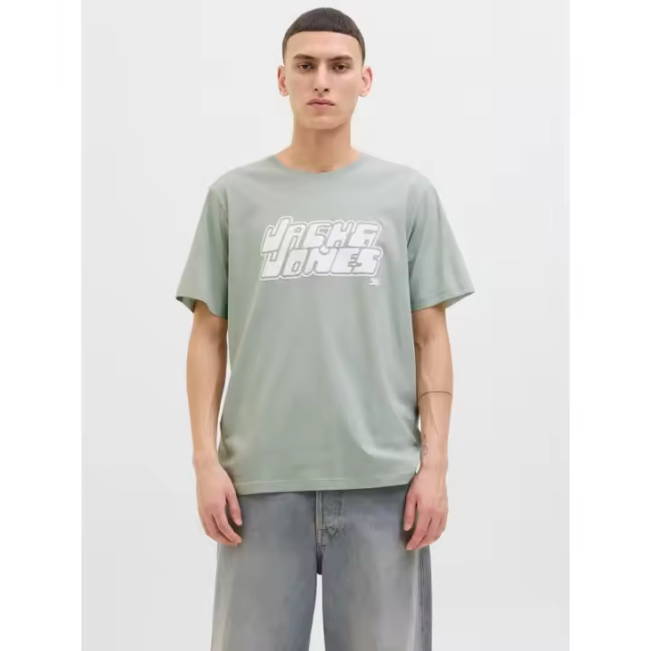 Jack & Jones - Camiseta Hombre Manga Corta - Verde con Letras (Cuello Redondo) - 1