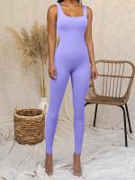Traje De Yoga Para Mujer Sin Mangas Jumpsuit De Ejercicio Ribbed Con Cuello Cuadrado Monopiece De Fitness Y Gimnasio - details 6