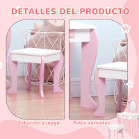 ZONEKIZ Tocador Infantil de Madera Tocador para Niñas con Taburete y Espejo Tocador de Maquillaje para Niñas de 3-6 Años con Cajón 50x36,5x89,5 cm Rosa - details 5