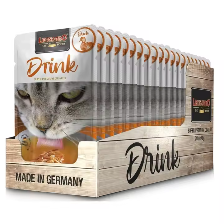 Leonardo Drink Sopa de Pato 20 Sobres x 40 gr - Complemento alimenticio para gatos. Promueve hidratación y salud urinaria - 1